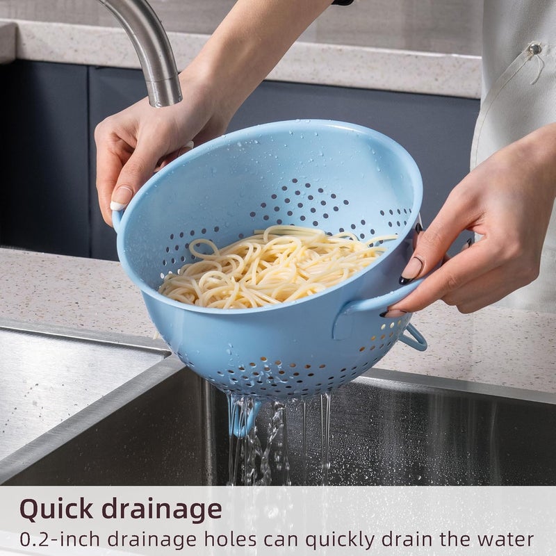 BeFare Metal Colander 5 Quart Powder Coated Self-draining Metal Strainer with Base,Kitchen Pasta Fruit Vegetable Basket with Double Handles,blue - Image 3